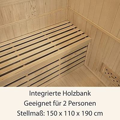 Artsauna Saunakabine Tampere mit 4,5 KW Ofen — Sauna 150 x 110 x 190 cm mit Glasfront, LED-Beleuchtung, Thermometer & Sanduhr — Kabine aus Hemlockholz