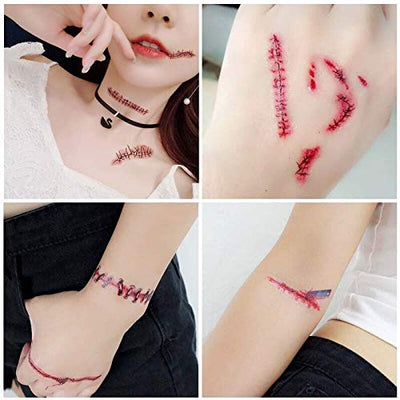 Halloween Tattoos Narben, 30 Blatt Halloween Schminke Wunden Tattoos Zombie Make Up Gesicht Aufkleber Halloween Kostüm Vampir Cosplay Accessoires Dekorationen