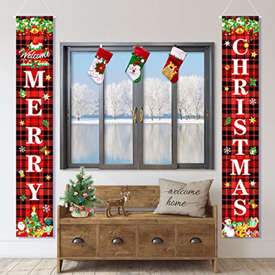 Weihnachtsbanner, Weihnachtsschilder, Merry Christmas Banner, Rot Frohe Weihnachten Banner, Buffalo Plaid Merry Christmas Schild, Hängend Weihnachten Deko Für Drinnen Draußen Tür Haustür Veranda.