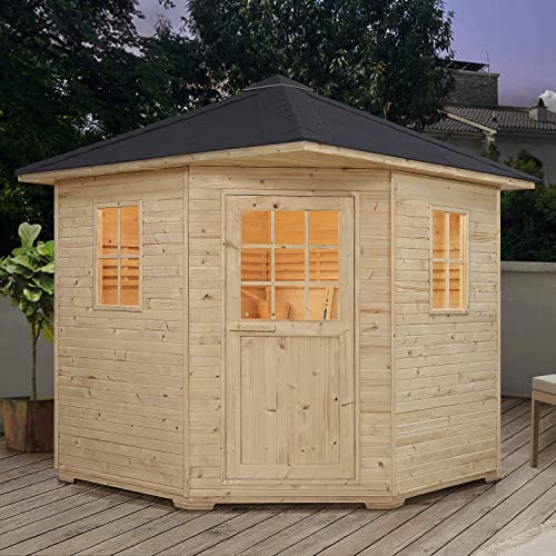 Artsauna Gartensauna Eldur mit 8 kW Ofen, Beleuchtung & Zubehör - Saunahaus aus Fichtenholz - Außensauna für 5 Personen - Outdoor Sauna 200x200x256 cm