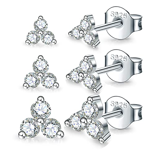 MASOP Ohrstecker Silber 925 Set, Klein Zirkonia Silber 925 Stecker 3mm/4mm/5mm Schmuck Geschenke für Frauen Damen Mädchen