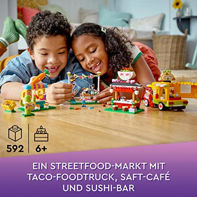 LEGO 41701 Friends Streetfood-Markt mit Taco-Truck und Smoothie-Bar, Kreativ-Spielzeug, Geschenk für Mädchen und Jungen ab 6 Jahren