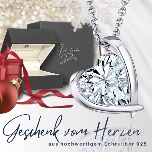 Herzkette Silber 925 Halskette Damen *Ich Liebe Dich* Kette Silberkette Herzanhänger Herz Schmuck Geschenke für Frauen Freundin Sie zum Geburtstag Hochzeitstag Jahrestag Liebesbeweis Liebesgeschenk