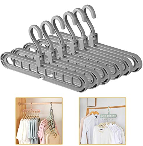 Acslam 6 Stück Kleiderbügel Platzsparende, Multi Kleiderbügel Organizer Stabil Kleiderschrank Platzsparend Schrank Bügel Raumsparbügel Clothes Hanger mit 9 Löchern (Grau-6 Stück)