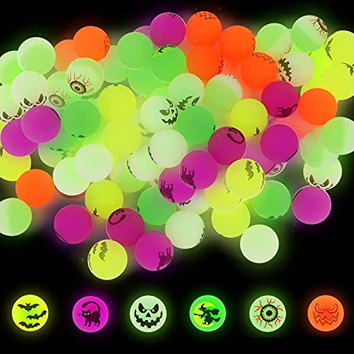 Runmeihe 72PCS Halloween Luminous Flummi für Kinder, Glow in The Dark Speelgoed Bouncy Balls Voor Kinderen, Halloween Party Mitgebsel Bags for Trick or Treating