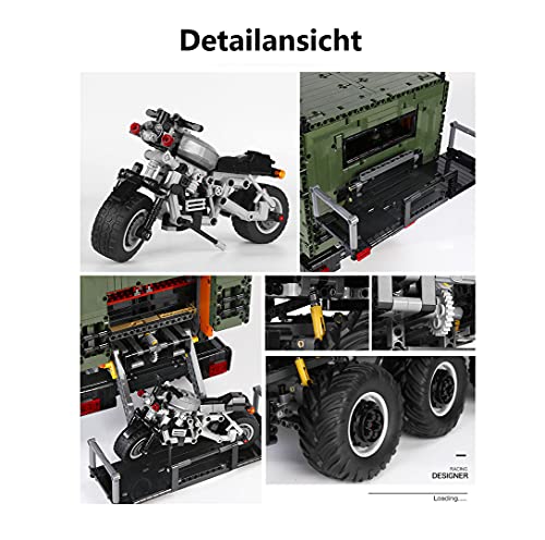 LEJ J907 RC Technik Offroad Wohnmobil Truck mit Dual Fernbedienung Power Pack + Beleuchtung Klemmbaustein Bausatz mit Motorrad kompatibel mit Lego Technic 6689 Teile