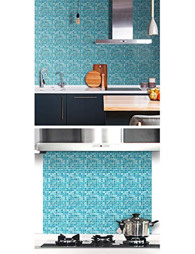 FBBULES 40PCS Fliesenaufkleber, PVC Fliesen Klebefolie Selbstklebend Hitzebeständig Wasserdicht Fliesensticker Deko für Küche Fliesendekor Wandaufkleber Mosaikstil Himmelblau (10 x 10 cm / 4 x 4 Zoll)