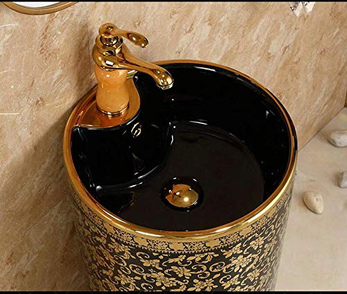 Waschbecken Gold Schwarz Runde Standwaschbecken Keramik Waschbecken mit Ständer Standwaschbecken