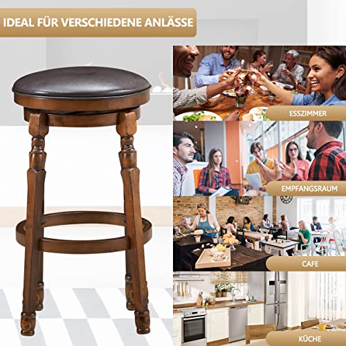 COSTWAY Drehbarer Barhocker 2er Set, Drehhocker mit um 360° drehbarem Sitz, Retro Barstuhl mit Fußstütze, gepolsterter Rundhocker, Bistrohocker aus Naturholz, für Küche Kneipen Cafés (74 cm hoch)