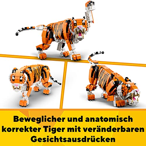 LEGO 31129 Creator Majestätischer Tiger, Panda oder Fisch, 3-in-1 Tierfiguren-Set, Spielzeug für Kinder, Konstruktionsspielzeug mit Tieren, Geschenk zu Weihnachten