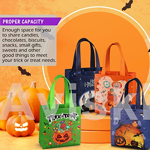 16 Stück Halloween Trick or Treat Taschen, Halloween Tragetaschen mit Griffen, Geschenktüten, multifunktionale Non-Woven Halloween Taschen zum Verpacken von Geschenken, Halloween Party Zubehör