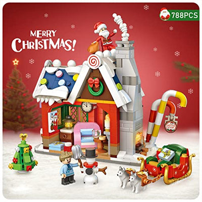 Weihnachtshaus Geschenk Mini Blöcke Kinder Bausatz, 788 Stück Lebkuchenhaus Bausteine Modell Set Lebkuchenhaus mit Weihnachtsmann Figur, Weihnachtshaus-Spielzeug (Christmas House)