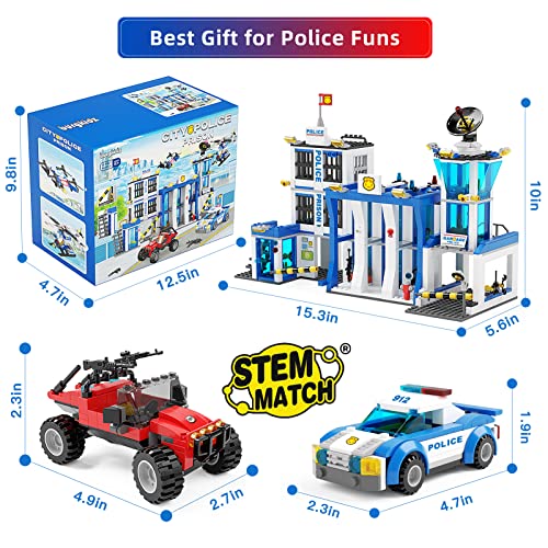 City Polizeistation Polizei Spielzeug Bausteine Set mit Polizeiauto, Hubschrauber, Rollenspiel STEM Konstruktionsspielzeug Geschenk für Jungen Mädchen Alter 6-12