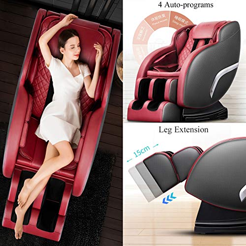 Lzour SL-Track-Massagestuhl, 4D-Ganzkörper-Zero-Gravity-Shiatsu-Recliner-Massagestühle mit Raumkapselauto-Erkennung 12 Massagemodi-Walze,Rot