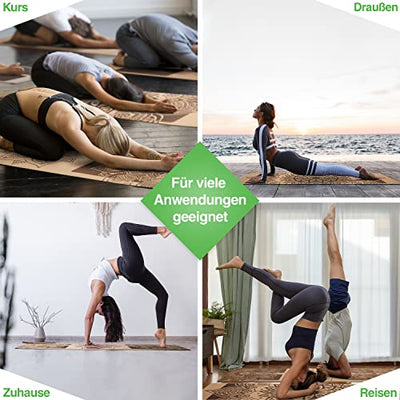 BACKLAxx ® Kork Yoga Matte mit Naturkautschuk – Nachhaltige Yogamatte rutschfest schadstofffrei mit Anti-Rutsch-Zonen – inkl. Mattengurt und Anwendungsvideos – Yogamatte Kork Korkmatten Yoga