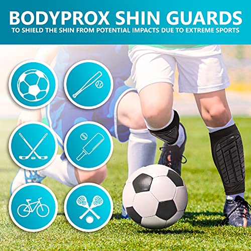 Bodyprox Fußball-Schienbeinschoner für Herren, Damen und Jugendliche (Größe XL)