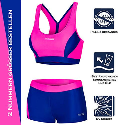 Aqua Speed Damen Bikini Set | Two Piece Swimsuit | Womens Swimwear | Zweiteilige Badebekleidung | Strand Bademode | Zweiteiler für Frauen | Beachwear | Gr. 42, 43 Neon Pink - Navy | Fiona