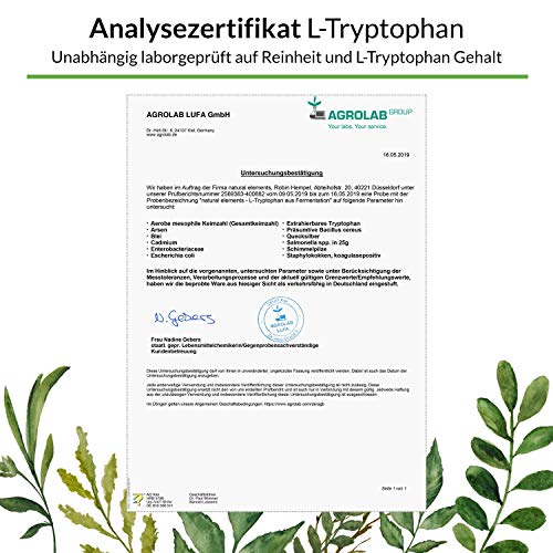 L-Tryptophan 500mg - 240 vegane Kapseln - Aus pflanzlicher Fermentation - Laborgeprüft, ohne unerwünschte Zusätze, hochdosiert, vegan