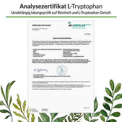 L-Tryptophan 500mg - 240 vegane Kapseln - Aus pflanzlicher Fermentation - Laborgeprüft, ohne unerwünschte Zusätze, hochdosiert, vegan