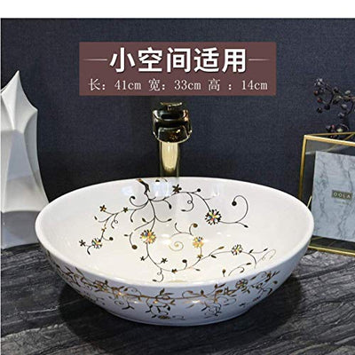 YIQIFEI Jingdezhen Ceramic Table Art Waschbecken Kleine ovale Keramik Waschbecken Waschbecken