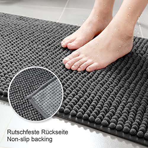 Decomira Badematte rutschfest | Als Badteppich Set kombinierbar | Badezimmer-Teppich Bad-Vorleger waschbar aus Chenille | Duschvorleger für Dusche, Badewannen, WC Deko | Dunkelgrau - 50x80 cm