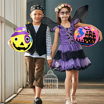 CJBIN Halloween Laterne Kinder, 6 Stück Faltbar Halloween Papierlaterne mit Laternen Stab, Rund Ballform LED Halloween Lampion , Papierlaterne Halloween für Kinderpartys Halloween Weihnachten