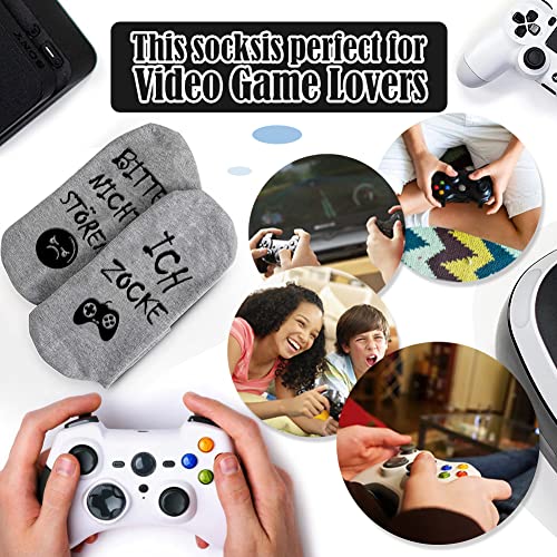 Gaming Socken Geschenke für Gamer 2 Paar, Zocken Socken mit Spruch bitte nicht stören ich zocke Lustige Socken, Baumwollsocken Haussocken Wintersocken Weihnachtsgeschenke für Frauen Herren