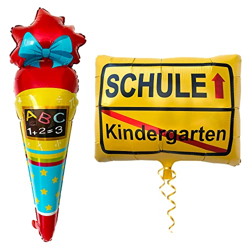 Oblique Unique® Schuleinführung Schulanfang Einschulung Deko Set für Jungs und Mädchen - Folienballon Zuckertüte und Folienballon Kindergarten / Schule