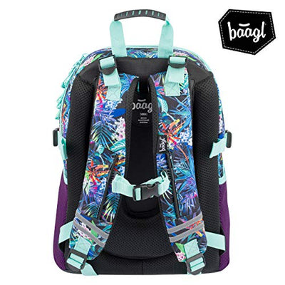 Baagl Schulrucksack für Mädchen - Schulranzen für Kinder mit ergonomisch geformter Rücken, Brustgurt und reflektierende Elemente (Jungle)