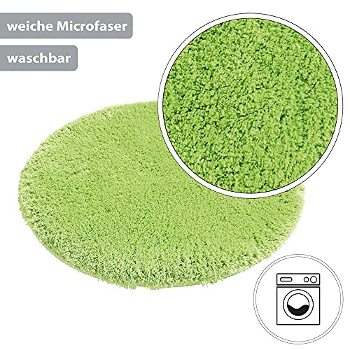 PANA Flauschige Hochflor Badematte Rund in versch. Farben und Größen • Badteppich aus weichen Mikrofasern - rutschfest & waschbar • Duschvorleger Ø 56 cm • Farbe: Grün