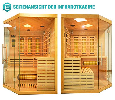 Elbe® Infrarotkabine für 3 Personen aus Hemlockholz, 8 Vollspektrumstrahler, 1 Carbonstrahler, Saunakabine mit Farblichtherapie, Ionisator und Audio System, Innensauna für Indoor-Wellness