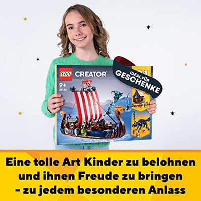 LEGO 31132 Creator 3in1 Wikingerschiff mit Midgardschlange, Set mit Schiff, Haus, Spielzeug-Wolf und Tier-Figuren, Geschenk zu Weihnachten für Kinder