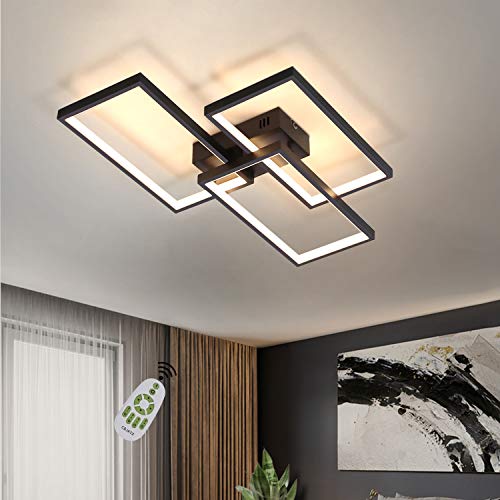 CBJKTX Deckenlampe LED Deckenleuchte dimmbar mit Fernbedienung 63W Schwarze Wohnzimmerlampe aus Metall Modern-Design für Schlafzimmer Esszimmer Wohnzimmer Arbeitszimmer Flur Büro