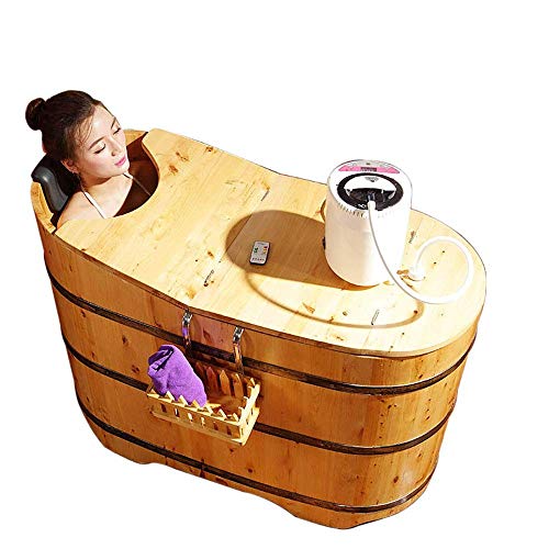 LOHOX Begasung Holzfass, Badewanne Sauna Fass Holz Fass mit Deckel Bad Single Mit Begasungsmaschine Barrel Eimer Dicke Kante aus Massivem Holz Bounce Drainage 0.8M-1.6M