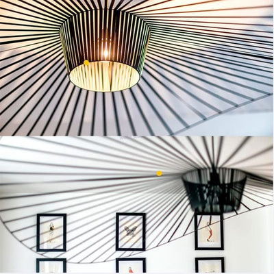 Qiaomao Vertigo Lampe , Modern Vertigo Pendelleuchte E27 LED Kronleuchter Retro Wohnzimmer, Glasfiberstahl + Polyurethan Vintage Hut Hängeleuchte, Esszimmer-Kronleuchter， Schwarz100cm