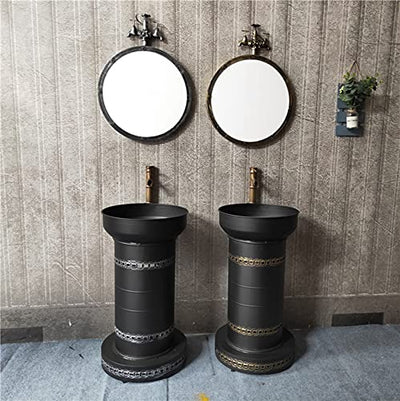 YRRA Waschtisch Stehend mit Unterschrank Industrial Style, Badmöbel Set mit Waschbecken, Wrought Iron Washbasin with Combination Tap and Drain 18,5 x 16,9 x 34,2Zoll,Bronze,Without Mirror