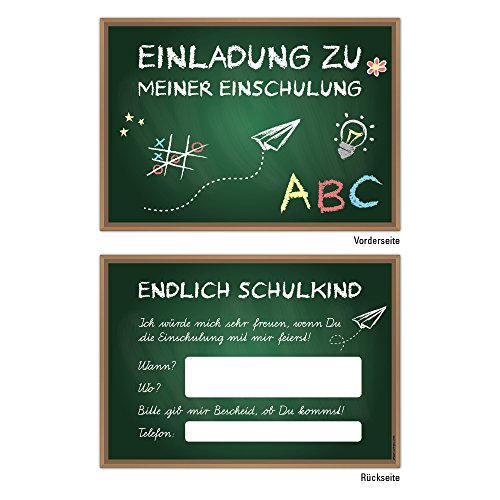 10 Einladungskarten DIN A6 zum Schulanfang Einschulung Schulstart 1.Schultag Schultüte und Tafel Kinder Schulkind ABC-Schütze Einladung