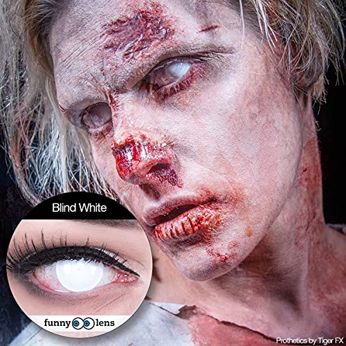 Farbige Kontaktlinsen Jahreslinsen Meralens Blind White Mentalist FAST KEINE SICHT komplett weiße Zombie Zombi weisse Motivlinsen inklusive Gratis Behälter Für Fasching, Karneval und Halloween