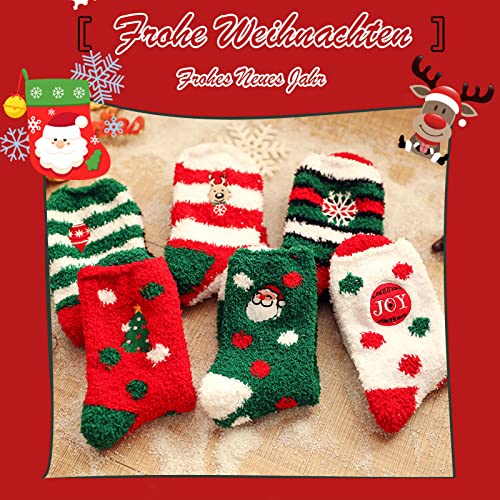 Fascigirl 6 Paare Weihnachtssocken Damen Kuschelsocken Flauschige Socken Weihnachten Socken Lustige Winter Warme Bettsocken Adventkalender Socken Christmas Wichtelgeschenk Geschenk für Frauen Damen