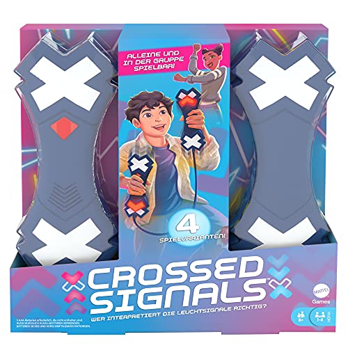 Mattel Games HCF41 - Crossed Signals Familienspiel mit sprechenden Leuchtstäben, alleine oder in der Gruppe mit bis zu 4 Spielern spielbar, Spielzeug ab 8 Jahren