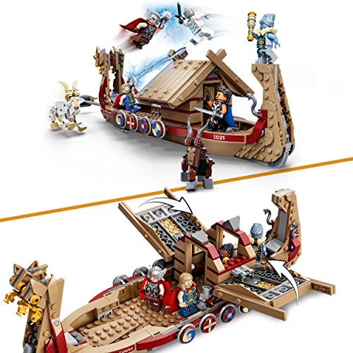 LEGO 76208 Marvel Das Ziegenboot Spielzeug-Schiff aus Thor: Love & Thunder, Avengers-Set zum Bauen mit Minifiguren und Sturmbrecher, Geschenk zu Weihnachten