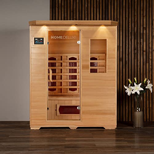 HOME DELUXE – Infrarotkabine REDSUN L – Keramikstrahler, Holz: Hemlocktanne, Maße: 153 x 110 x 190 cm I Infrarotsauna für 2-3 Personen, Sauna, Wärmekabine