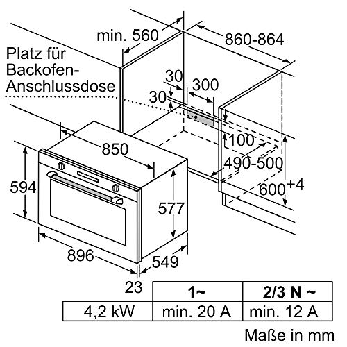 Bosch VBD5780S0 Serie 6 Einbau-Backofen, 60 x 90 cm extra breit, Pyrolyse Selbstreinigung, LCD-Touchdisplay, Versenkknebel, 1-fach ebenunabhängiger Teleskop-Auszug