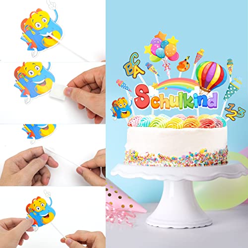 Schulanfang Tortendeko, Tortendeko Einschulung - Cupcake Topper Dekorationen Kuchendeko Schulanfang, für Schulkind Junge Mädchen Geschenk und Tortendeko Schulanfang Party Deko