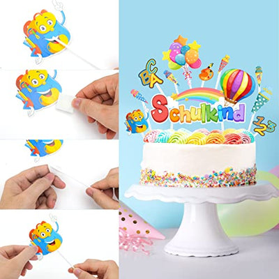 Schulanfang Tortendeko, Tortendeko Einschulung - Cupcake Topper Dekorationen Kuchendeko Schulanfang, für Schulkind Junge Mädchen Geschenk und Tortendeko Schulanfang Party Deko