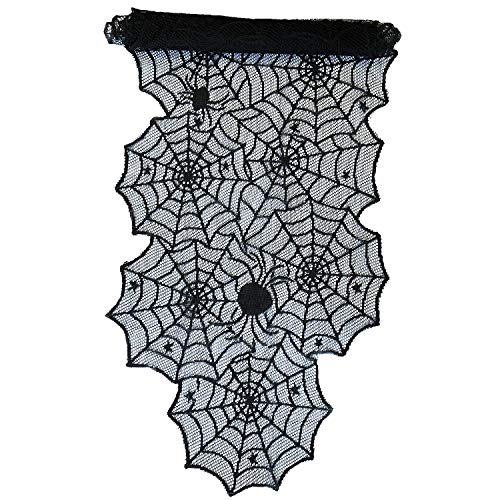 Oblique Unique® Tischläufer Spinnennetze und Spinnen mit Spitze Tischband Tisch Läufer Tischdeko für Halloween Deko Dekoration Schwarz 45cm breit 1,8m lang