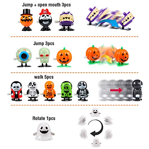 FunsLane Halloween Kürbis Ghost Skull Wind Up Spielzeug, lustige Springen Spielzeug für Halloween Parteibevorzugung Goody Bag Füller (12 Pack)