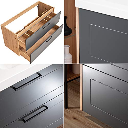 Lomadox Badezimmer Badmöbel Komplett-Set in matt grau mit Artisaneiche, 120cm Waschtisch-Unterschrank mit Keramik-Waschbecken, LED-Spiegelschrank, 2 Hochschränke, B/H/T ca. 235/200/46cm