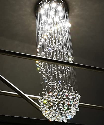 Luxus Spiral Sphere Kristall Kronleuchter, Spektakuläre Droplet LED Deckenleuchte, Unterputz Pendelleuchte für Wohnzimmer Hotel Eingangsbereich Flur Foyer Romantisches Dekor, Größe: D50cm H180cm