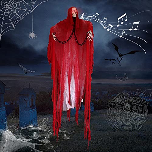 Halloween Hängende Geister Deko,1.6M Hängender Sensenman,Halloween Ghost Hängende Dekorationen,Halloween Deko Horror,Halloween Schreiende Geister Dekoration Skelett Totenkopf für Party Türdeko Indoor